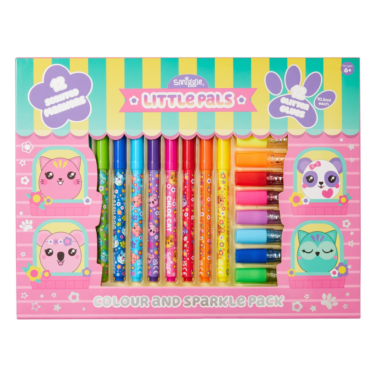 Smiggle - Little Pals Kokulu ve Simli Marker Kalem ve Glitter Tutkal Paketi