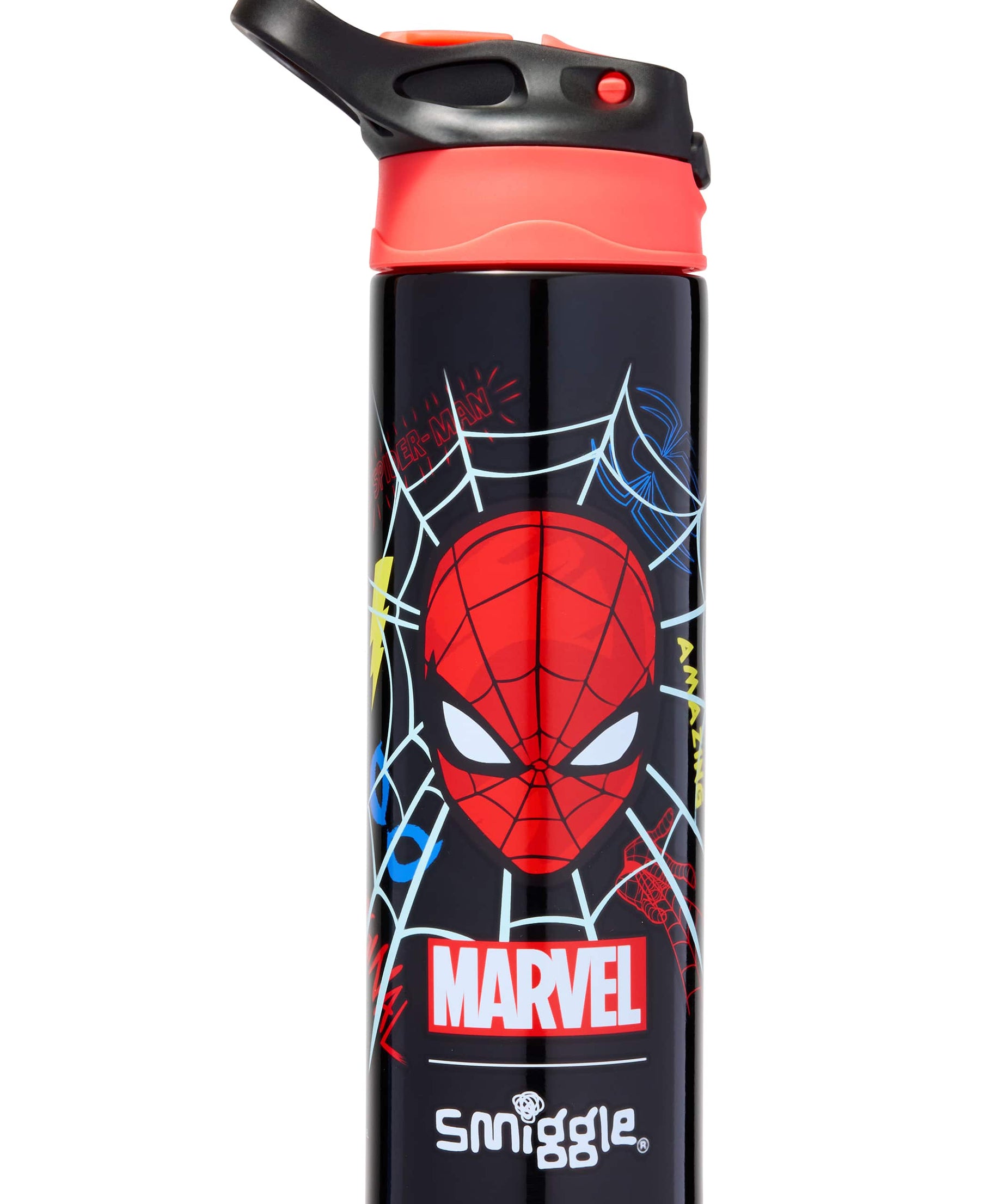 Smiggle - مارفل سبايدرمان زجاجة ماء 650ML أوتوماتيكية مع مصاصة خالية من BPA