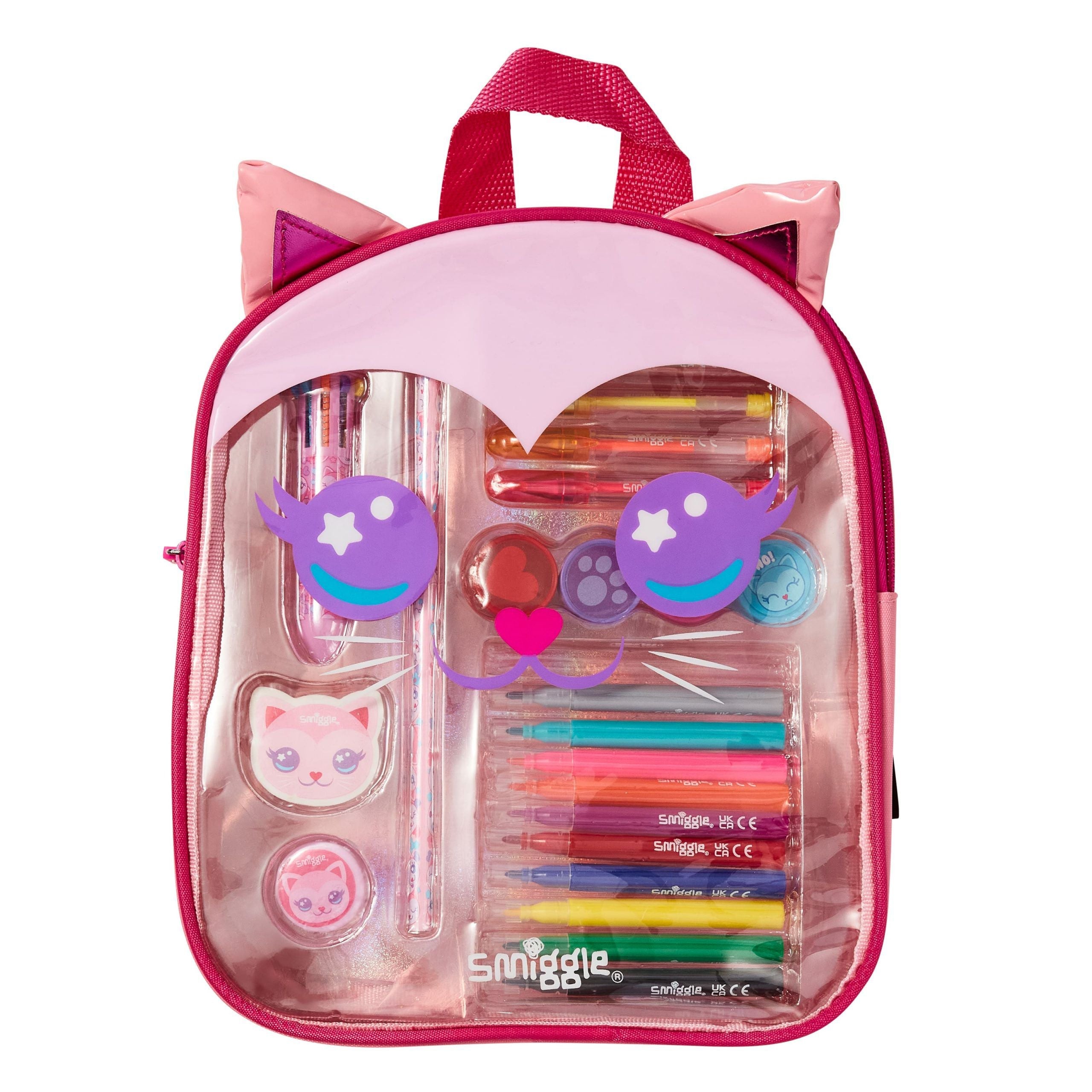 Smiggle - Miniklere Tatlı Kırmızı Kedi Boya Kalemli Sırt Çantası Seti