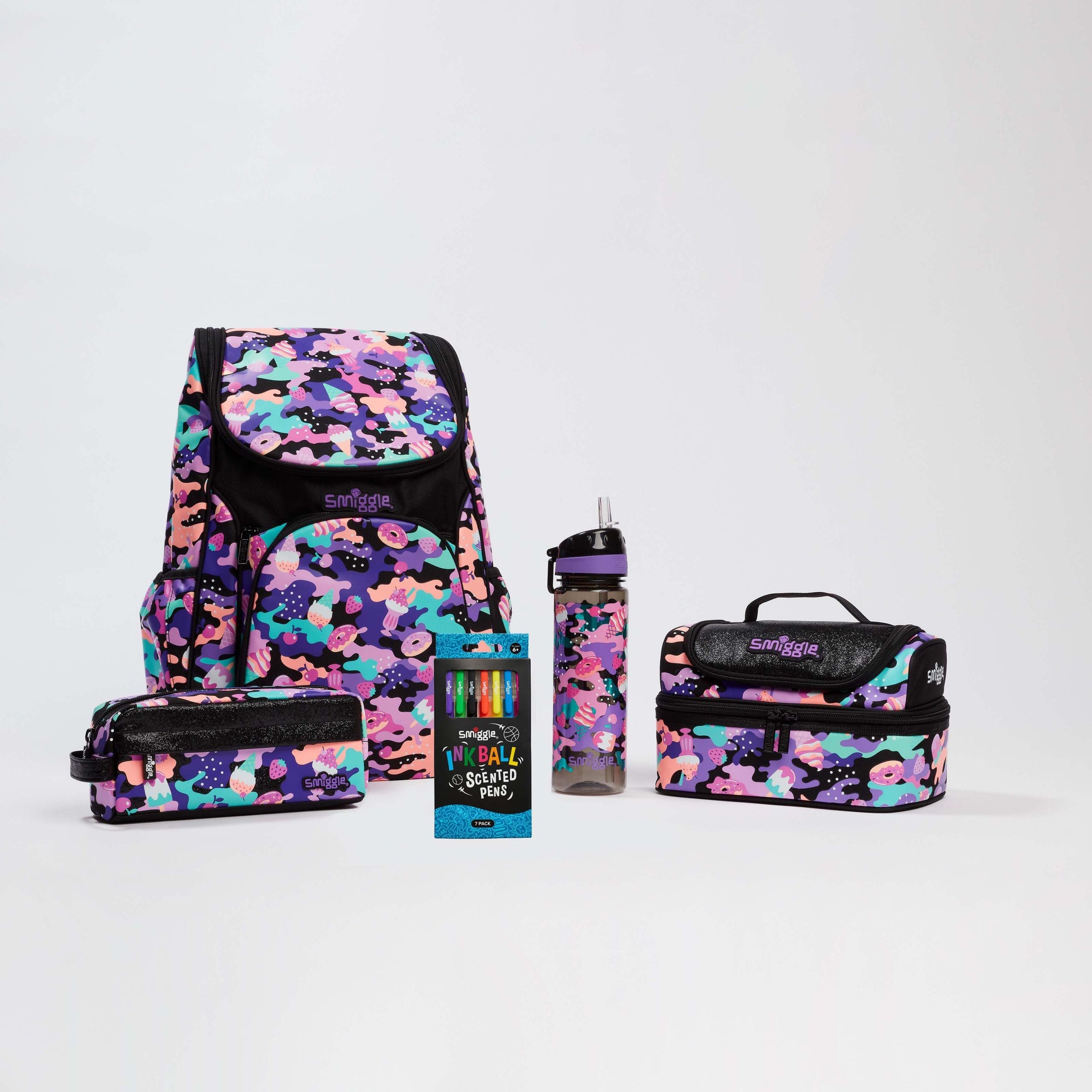 Smiggle - Okul Çanta Seti - Hide Siyah Mor Okul Paketi