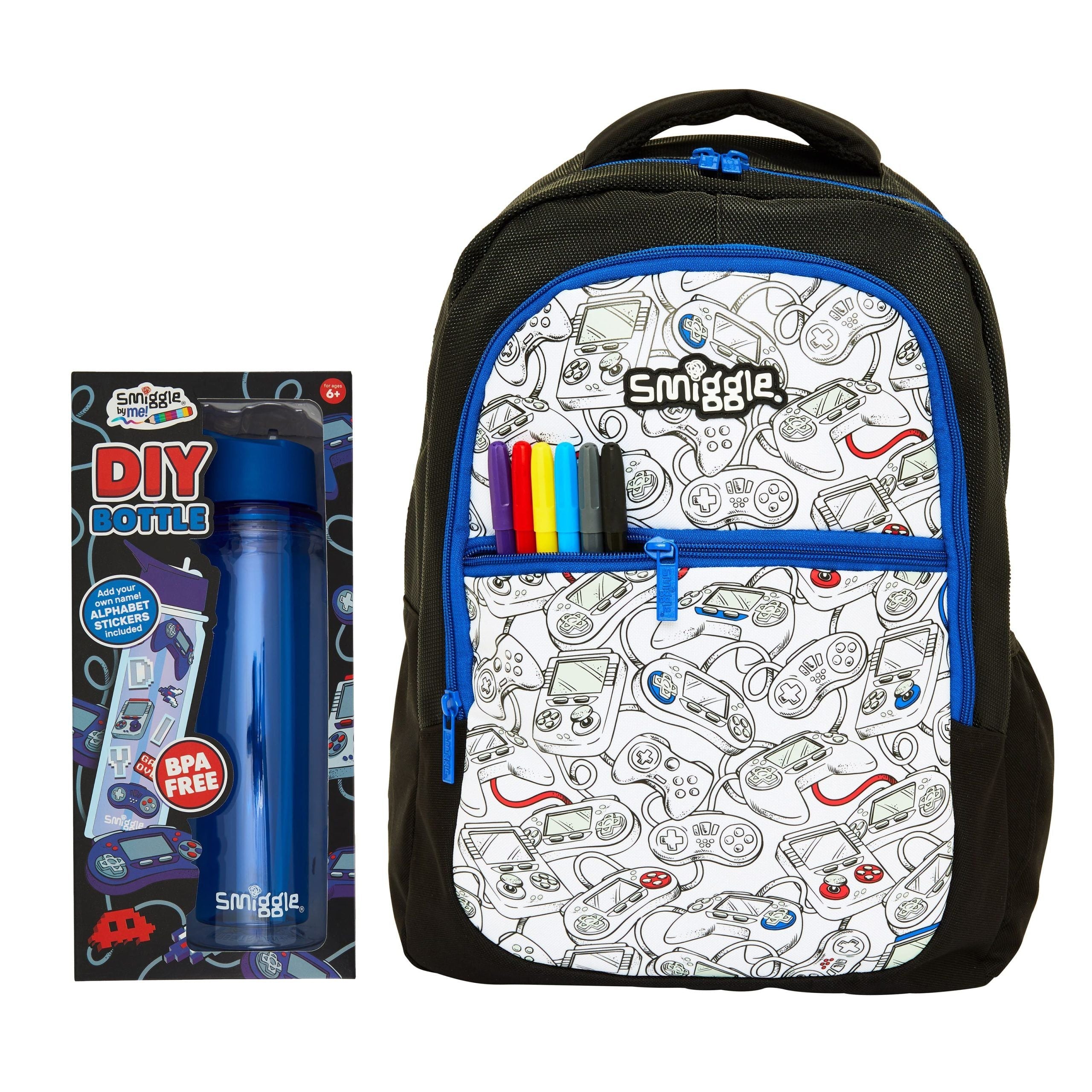 Smiggle - Okul Çanta Seti - Live Siyah Kendin Yap Çantası ve Şisesi