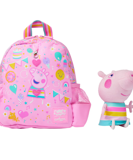 Smiggle - حقيبة ظهر مدرسية مع لعبة قابلة للإزالة من Peppa Pig