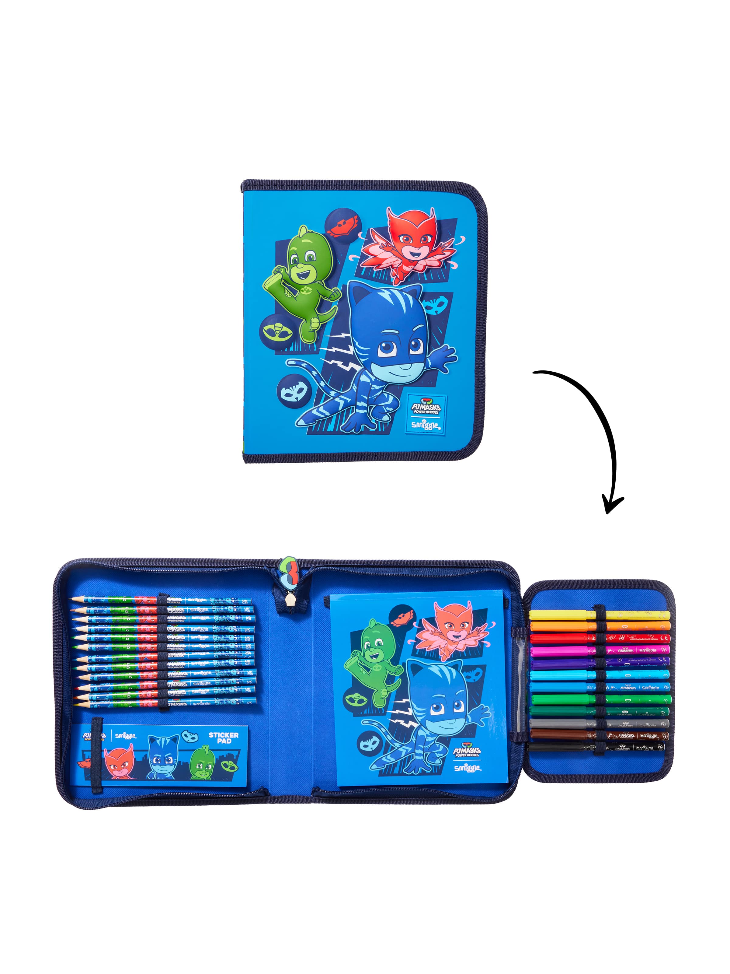 Smiggle - مجموعة قرطاسية وصندوق أقلام PJ Mask