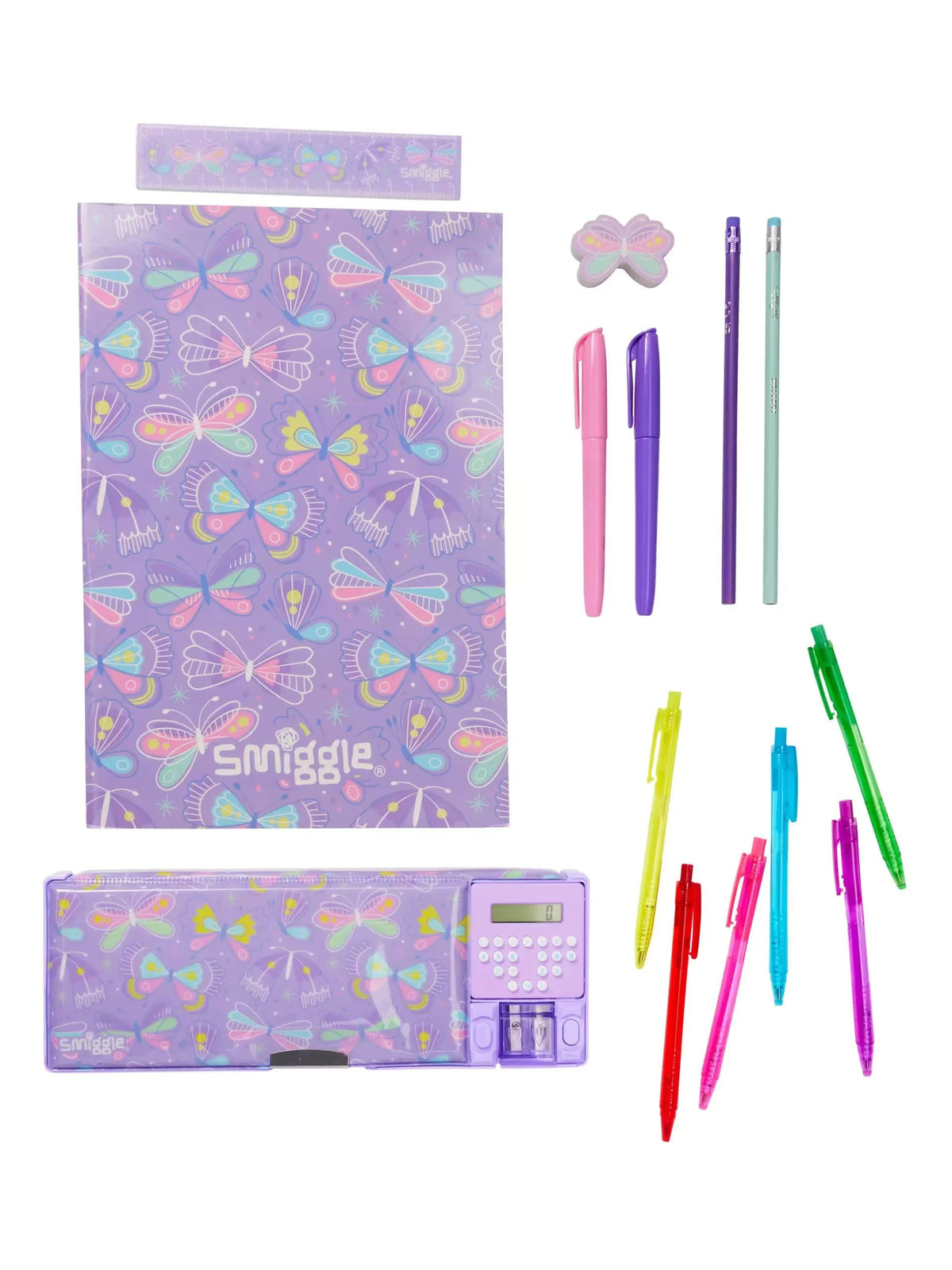 Smiggle - Pop Out Hayal Bahçesi Hesap Makineli Otomatik Kalem Kutusu ve Kırtasiye Seti