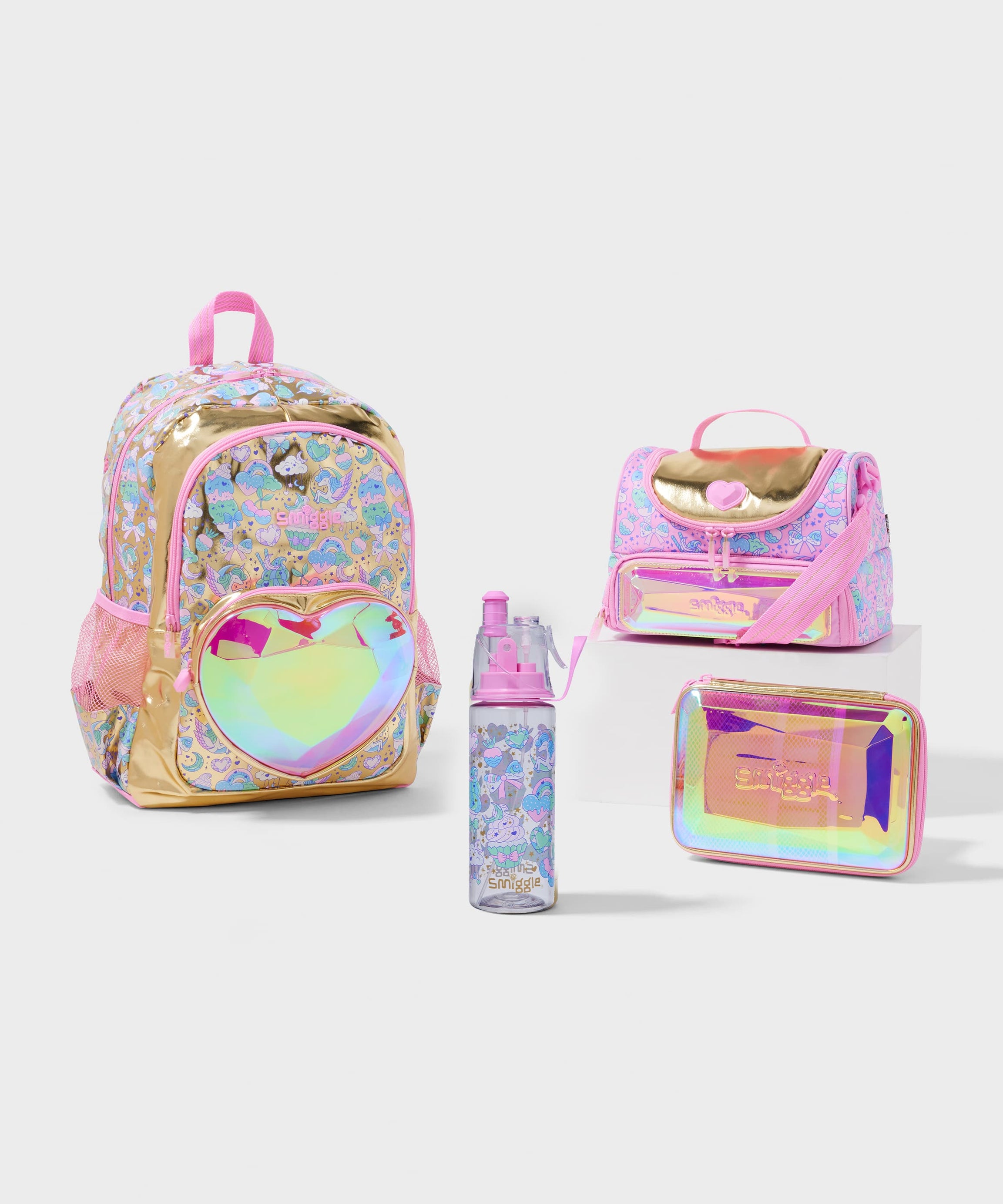 Smiggle - مجموعة حقائب مدرسية متألقة من 4 قطع