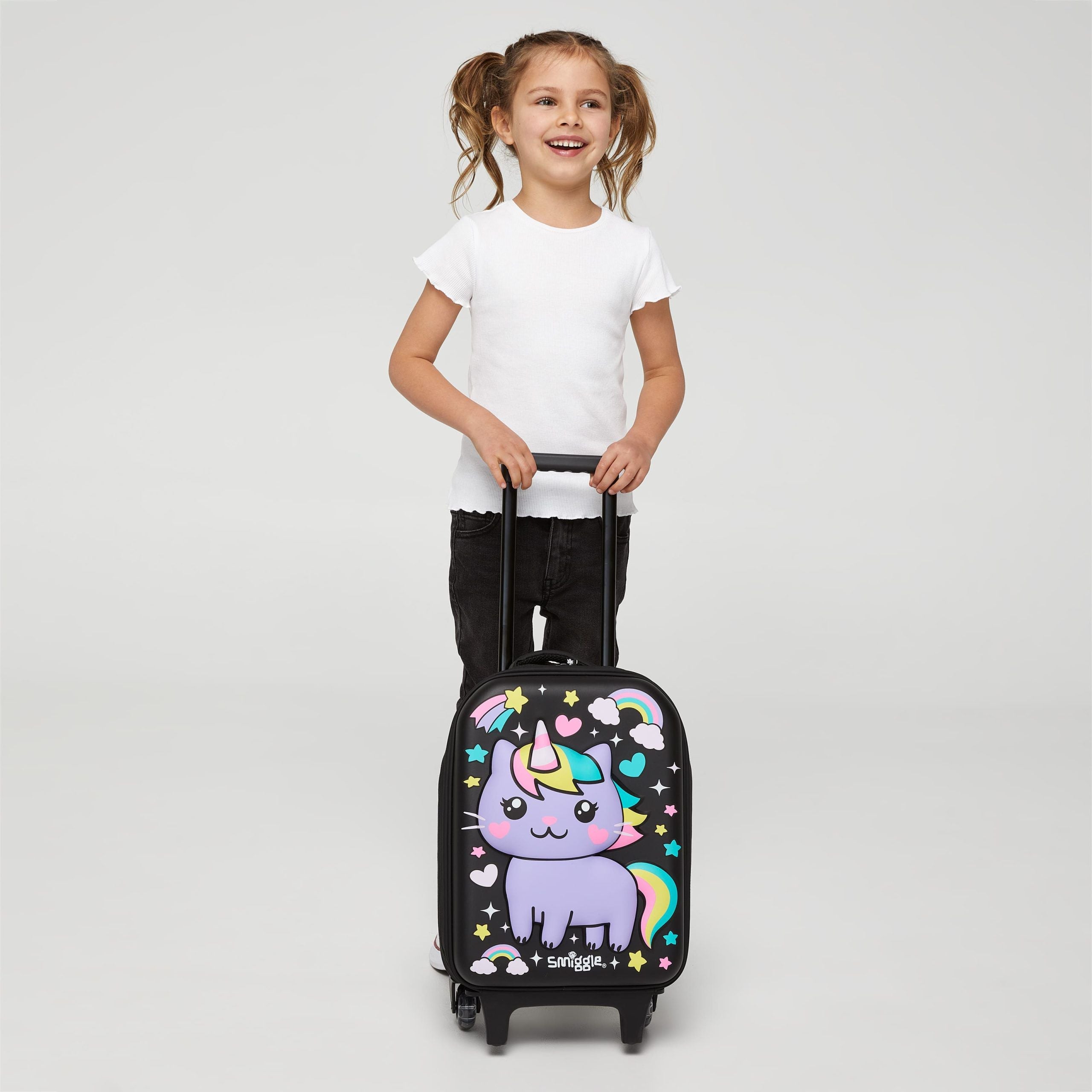 Smiggle - Sky Hi Junior Çekçekli Tekerlekleri Işıklı Çocuk Valizi