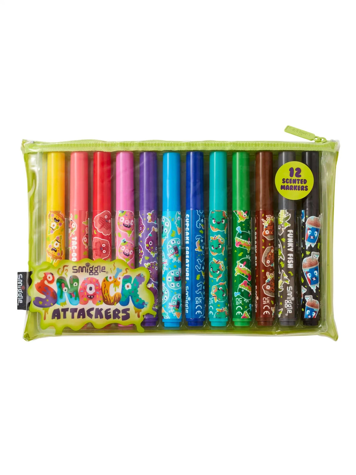 Smiggle - Snack Attackers Kokulu 12'li Fosforlu Kalem ve Kalem Kutusu Seti