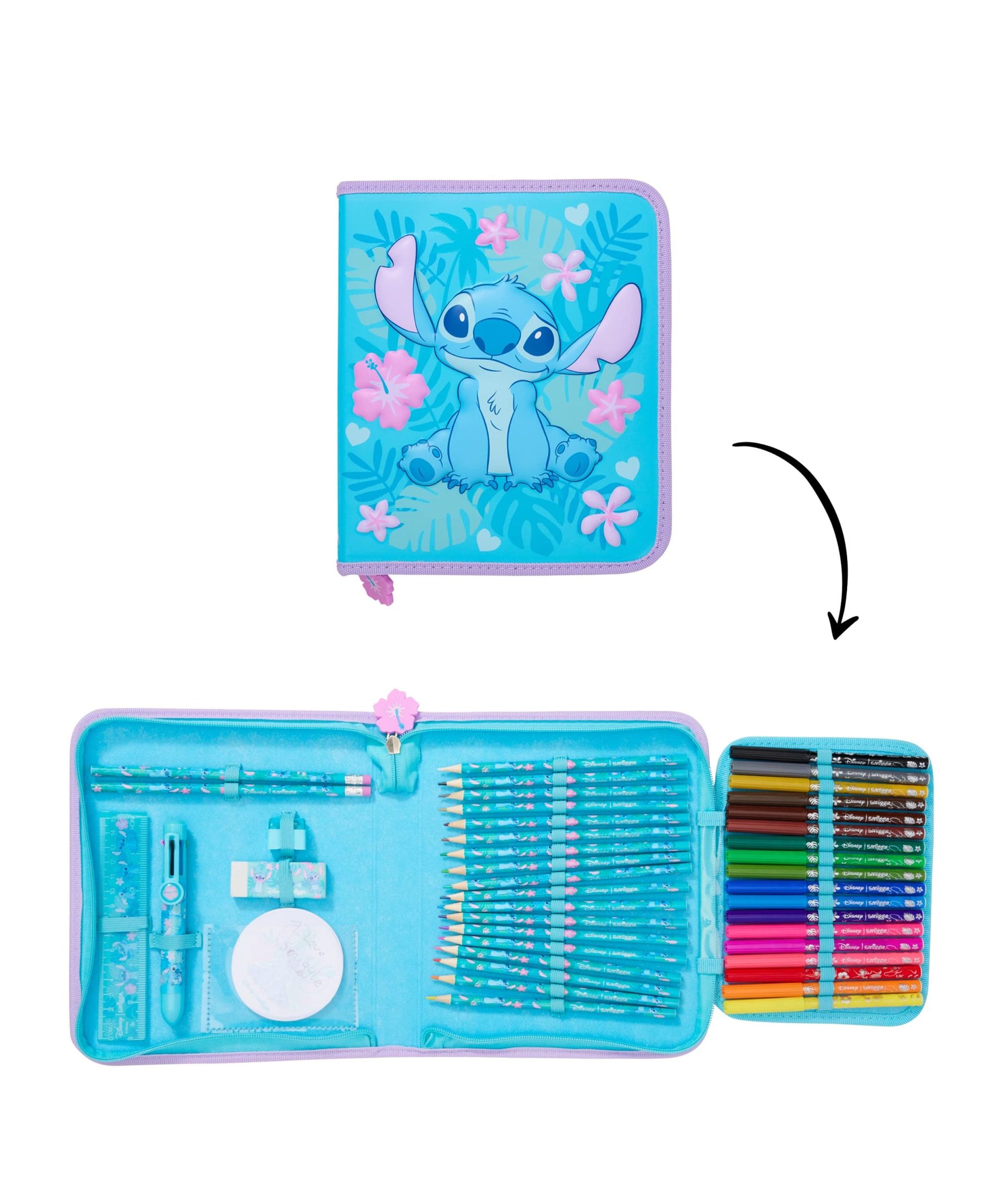 Smiggle - مجموعة أدوات مكتبية وخزانة أقلام ستتش