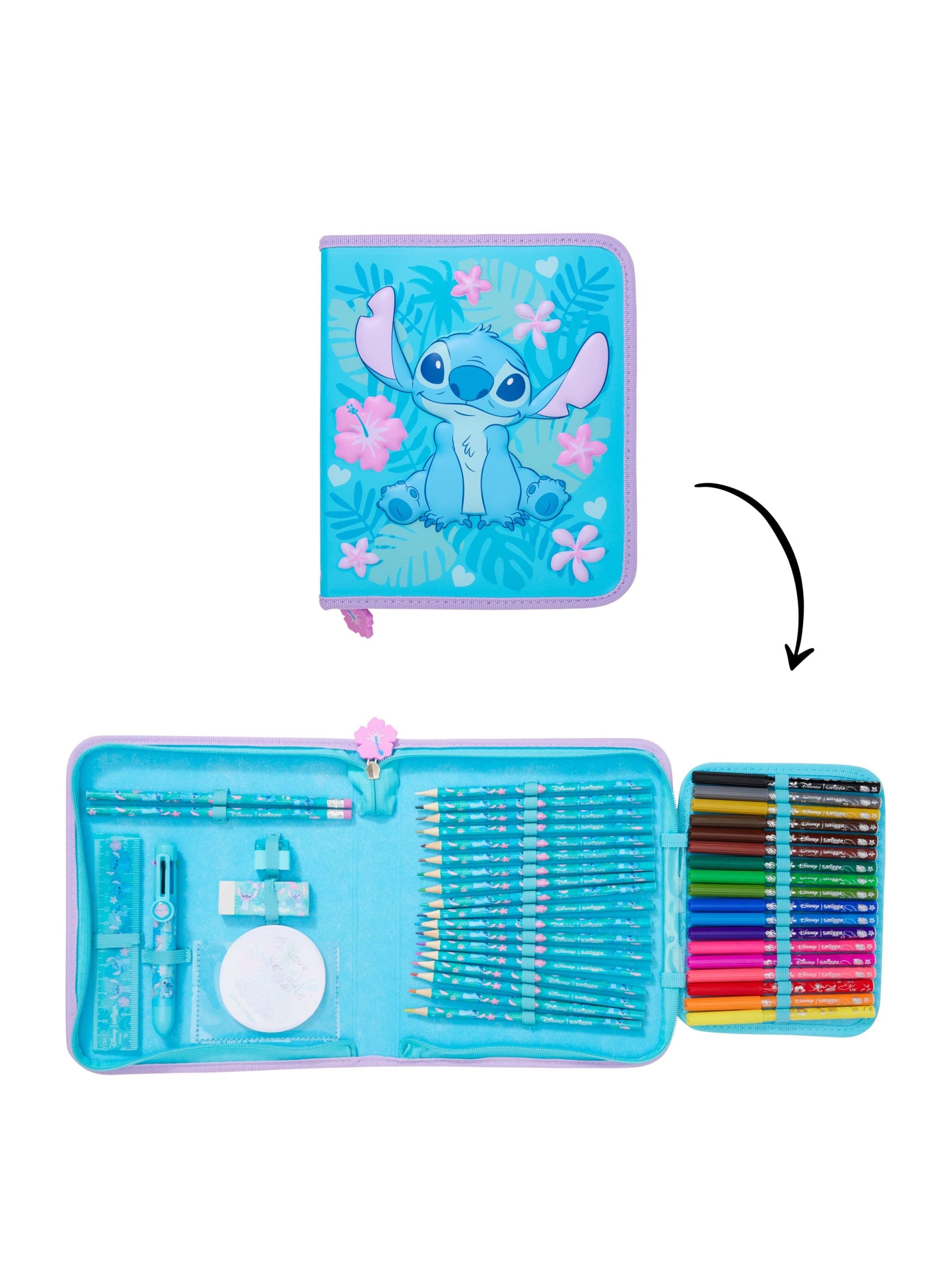Smiggle - مجموعة أدوات مكتبية وخزانة أقلام ستتش