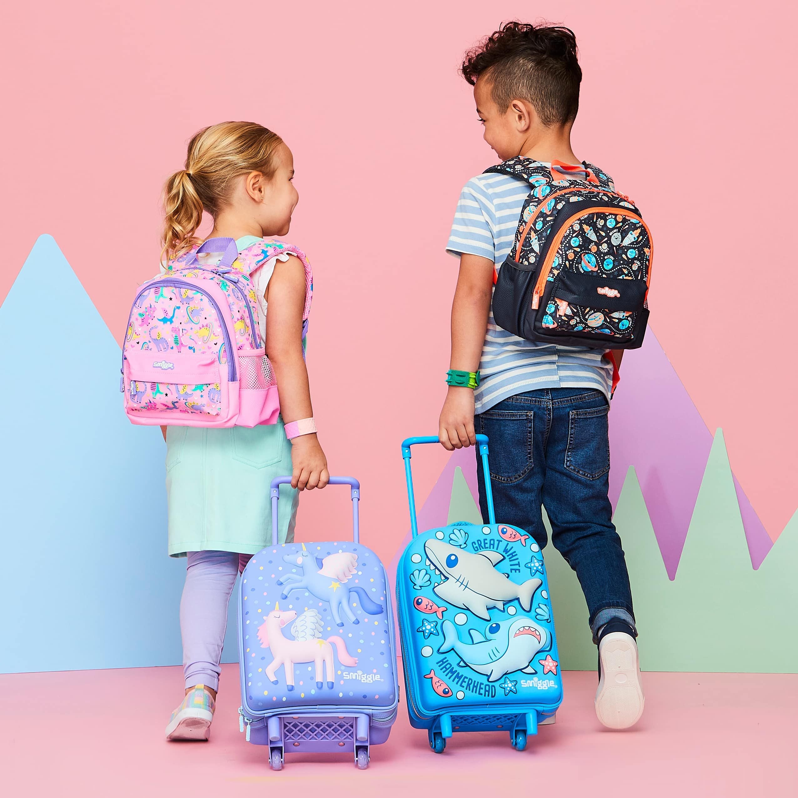 Smiggle - Up & Down Işıklı Tekerlekli Çekçekli Okul ve Seyahat Çantası