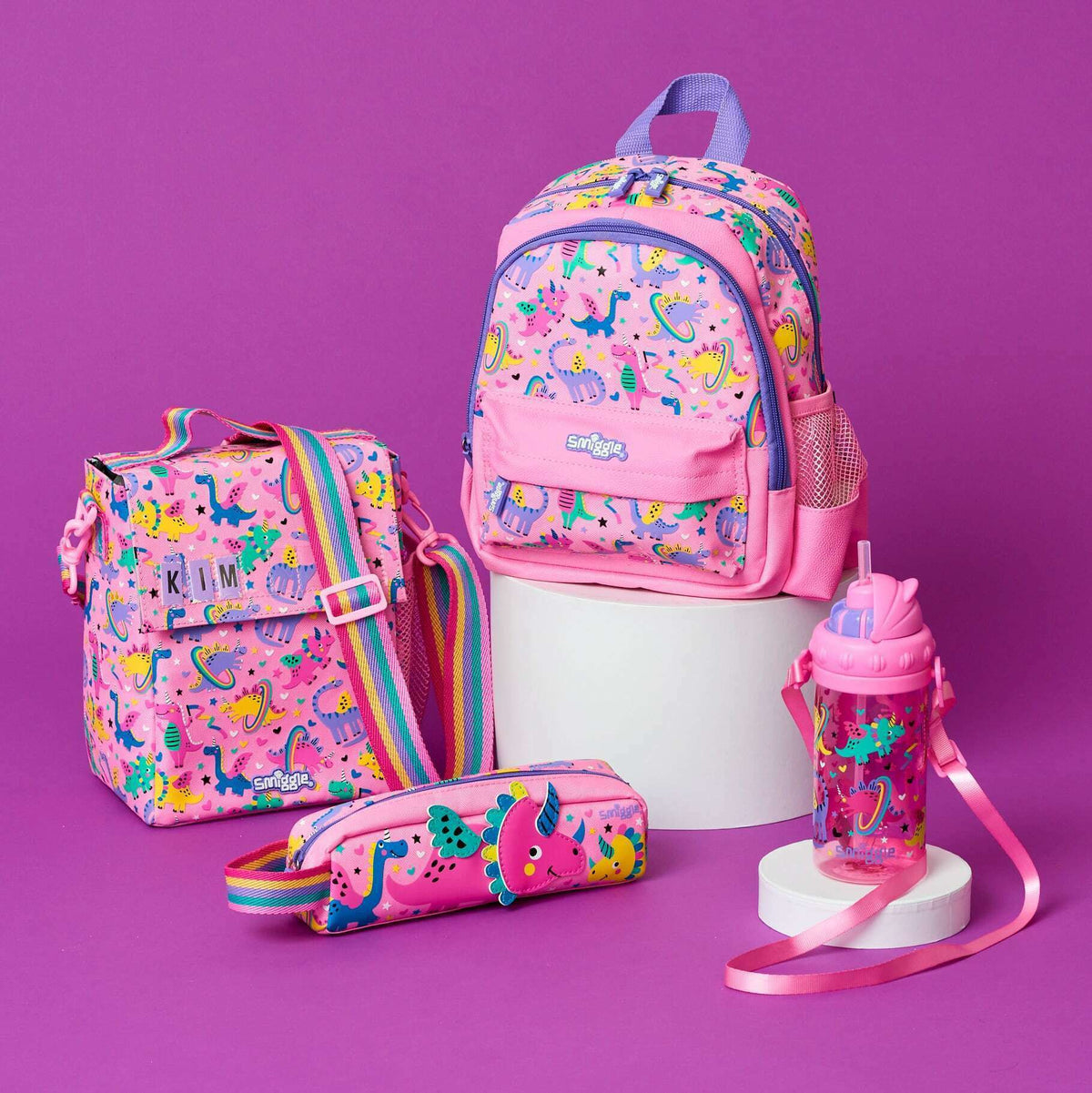 Smiggle - Up & Down Minik Dinossi Özel Tasarım Pembe Sırt Çantası