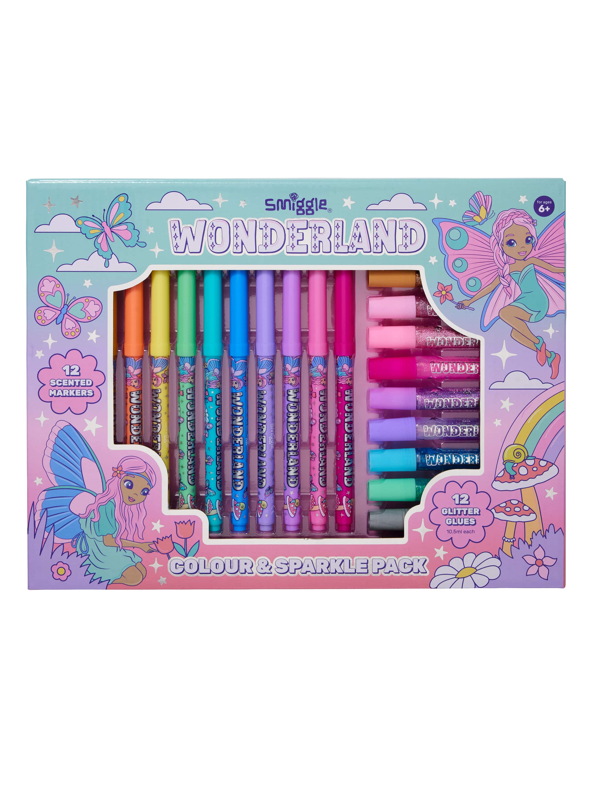 Smiggle - مجموعة قلم تلوين معطر Wonderland وغراء لامع