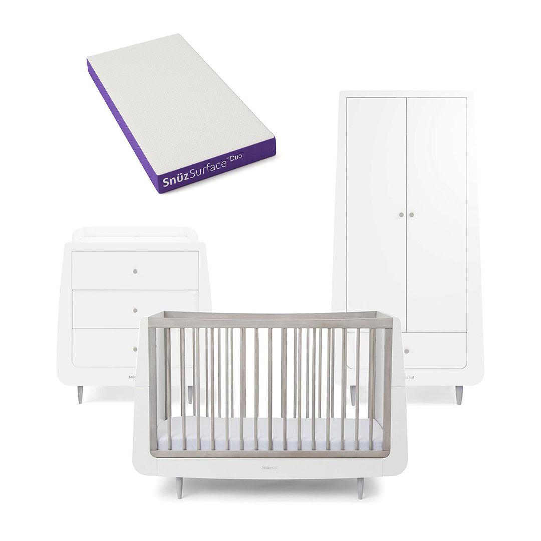 SnuzKot 3 Piece Nursery Furniture Set - The Natural Edit - Silver Birch-Nursery Sets-Silver Birch-Snuz Surface Duo Dual-Sided Cot Mattress | Natural Baby Shower