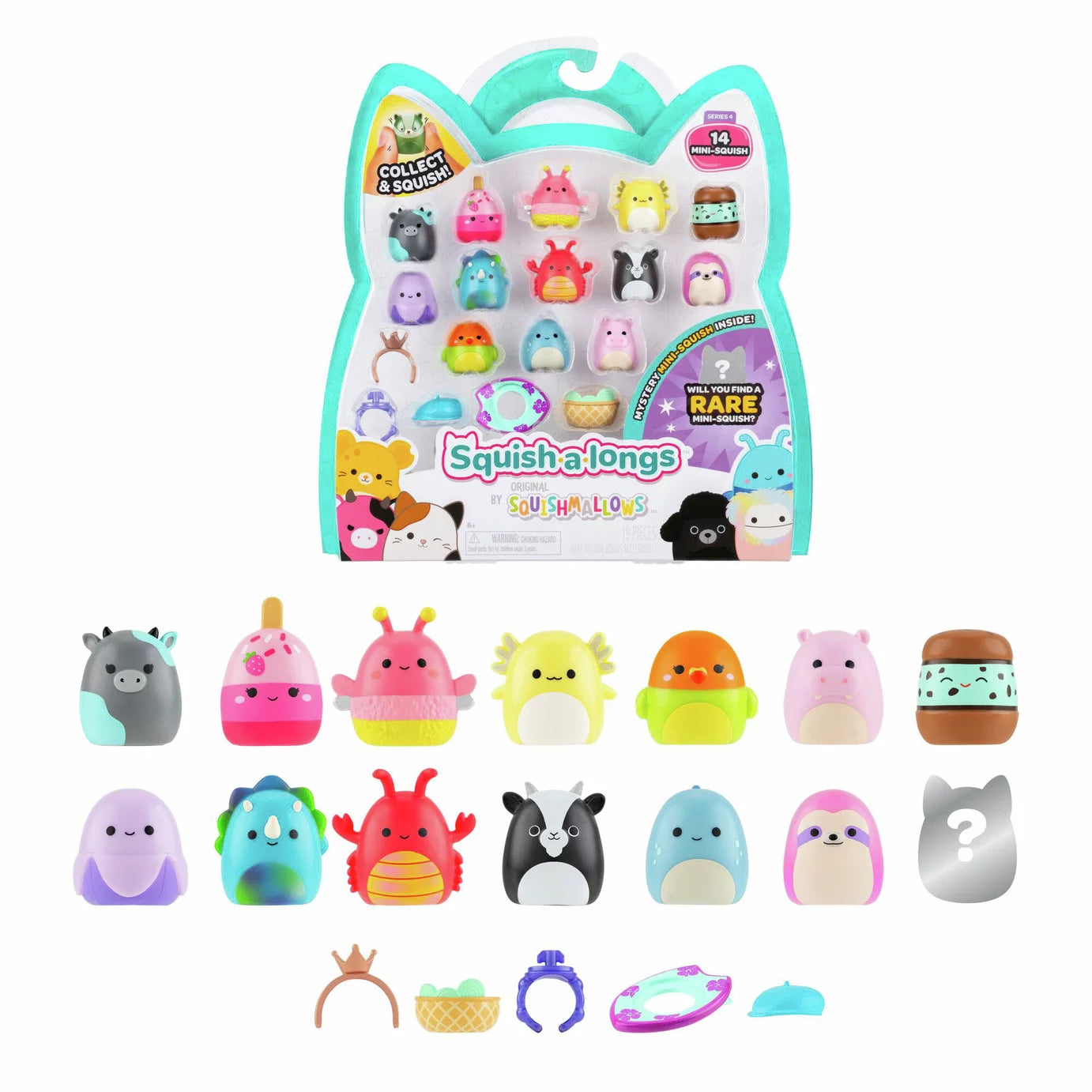 Squishmallows - Squish-a-longs 14 Figür + Yüzük Seti + 4 Aksesuar Özel Seri Oyuncak