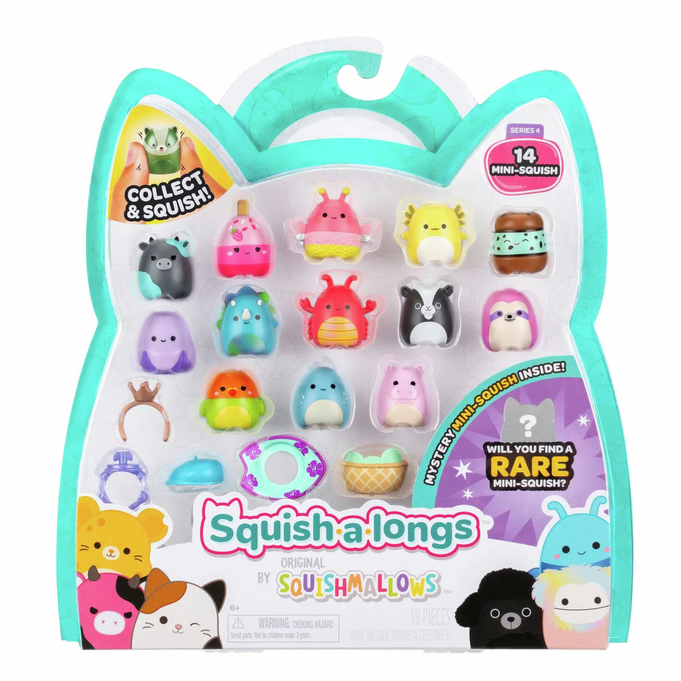 Squishmallows - Squish-a-longs 14 Figür + Yüzük Seti + 4 Aksesuar Özel Seri Oyuncak