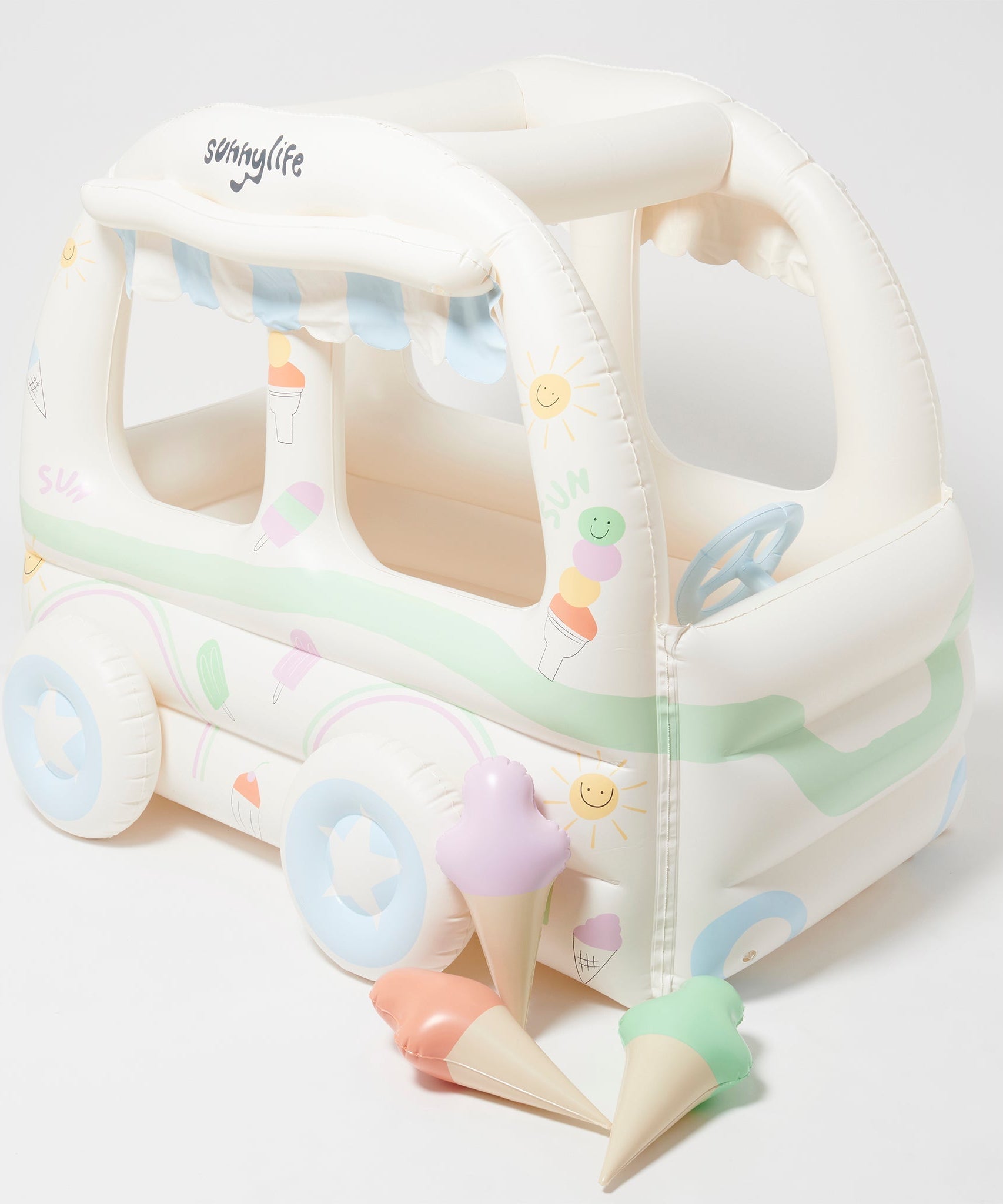 Sunnylife - مجموعة ألعاب بائع الآيس كريم القابلة للنفخ للشاطئ والحديقة للأطفال