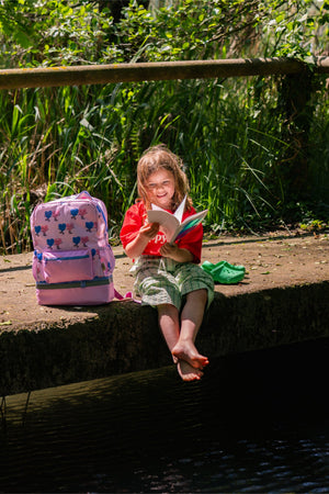 The Cotton Cloud - حقيبة ظهر مدرسية بجيب طعام بنقشة القلوب الراقصة