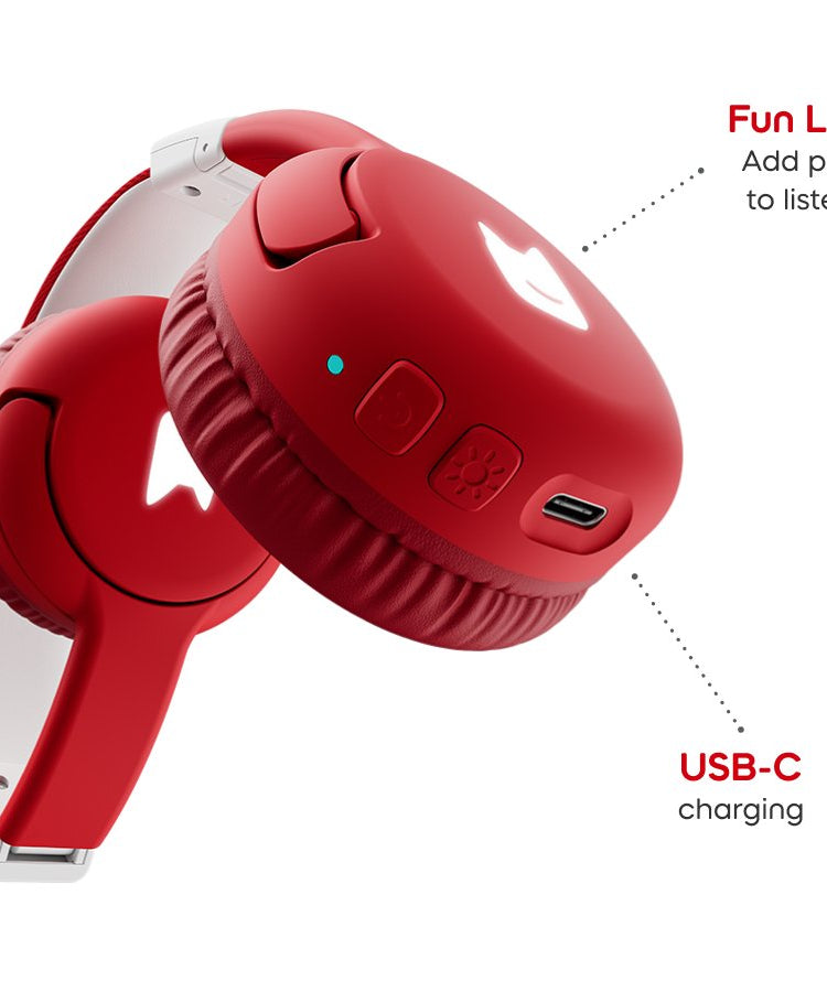 تونيز - تونيبكس 2 سماعة رأس للأطفال قابلة للطي بلوتوث حمراء