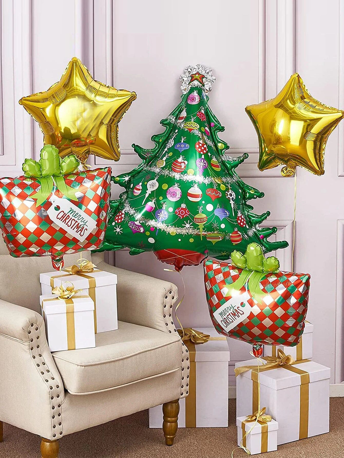 Yılbaşı - Noel Yeni Yıl  Dekoratif Balonlar Seti 5 Adet